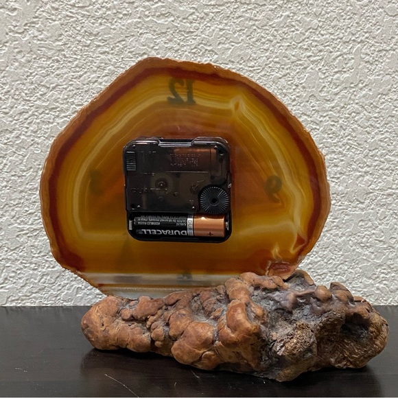 Vintage Agate Stone Decorative Agate Clock on Wood Base - Picture 4 of 14